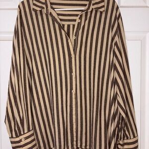 PrettyLittleThing Brown and Cream Striped Button Down Shirt